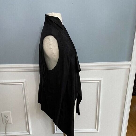 Zara Faux Suede Black Vest Open Front Women's Small Waterfall Shimmer - Picture 3 of 9